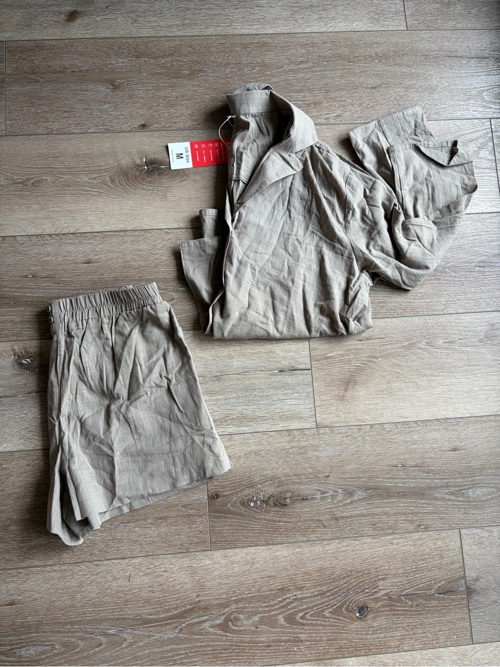 Women’s Pajama Set - Lightweight Taupe Sleep Shirt & Shorts sz. M